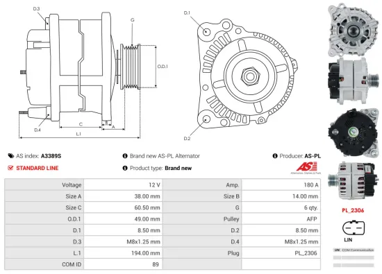 Generator 12 V AS-PL A3389S Bild Generator 12 V AS-PL A3389S