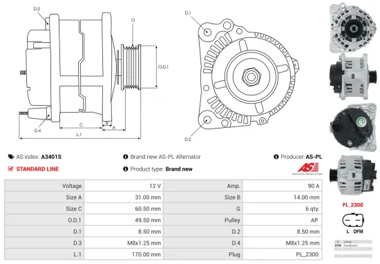 Generator 12 V AS-PL A3401S Bild Generator 12 V AS-PL A3401S