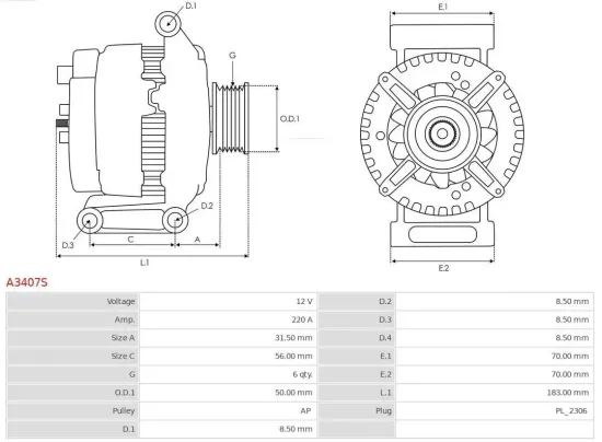 Generator 12 V AS-PL A3407S Bild Generator 12 V AS-PL A3407S