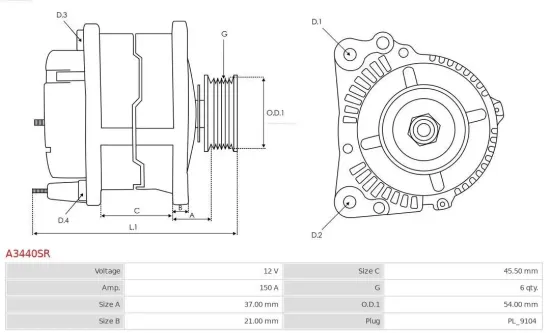 Generator 12 V AS-PL A3440SR Bild Generator 12 V AS-PL A3440SR