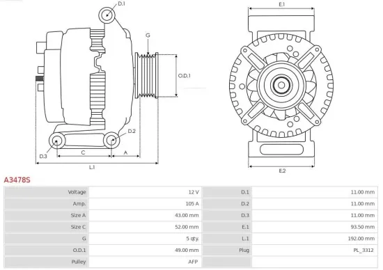 Generator 12 V AS-PL A3478S Bild Generator 12 V AS-PL A3478S