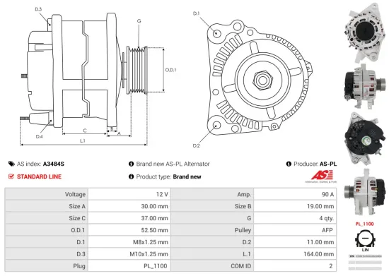 Generator 12 V AS-PL A3484S Bild Generator 12 V AS-PL A3484S