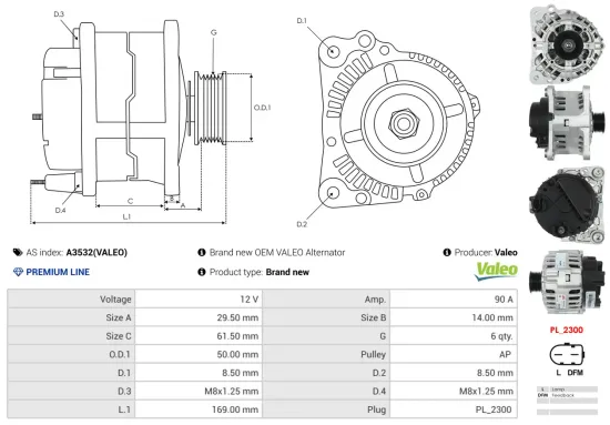 Generator 12 V AS-PL A3532(VALEO) Bild Generator 12 V AS-PL A3532(VALEO)