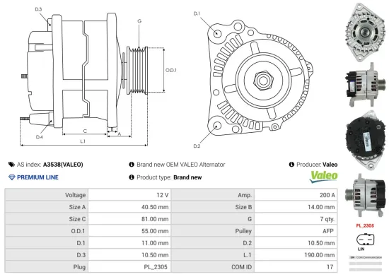 Generator 12 V AS-PL A3538(VALEO) Bild Generator 12 V AS-PL A3538(VALEO)