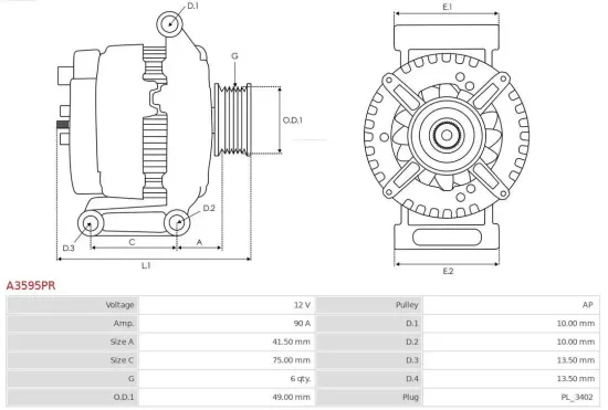 Generator 12 V AS-PL A3595PR Bild Generator 12 V AS-PL A3595PR