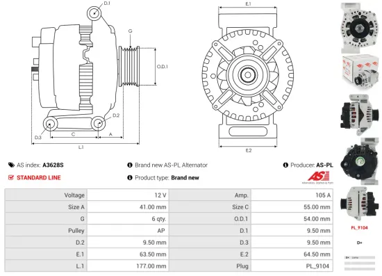Generator 12 V AS-PL A3628S Bild Generator 12 V AS-PL A3628S