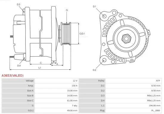 Generator 12 V AS-PL A3653(VALEO) Bild Generator 12 V AS-PL A3653(VALEO)