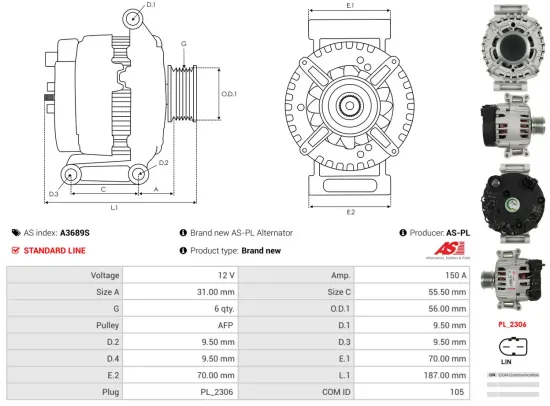 Generator 12 V AS-PL A3689S Bild Generator 12 V AS-PL A3689S