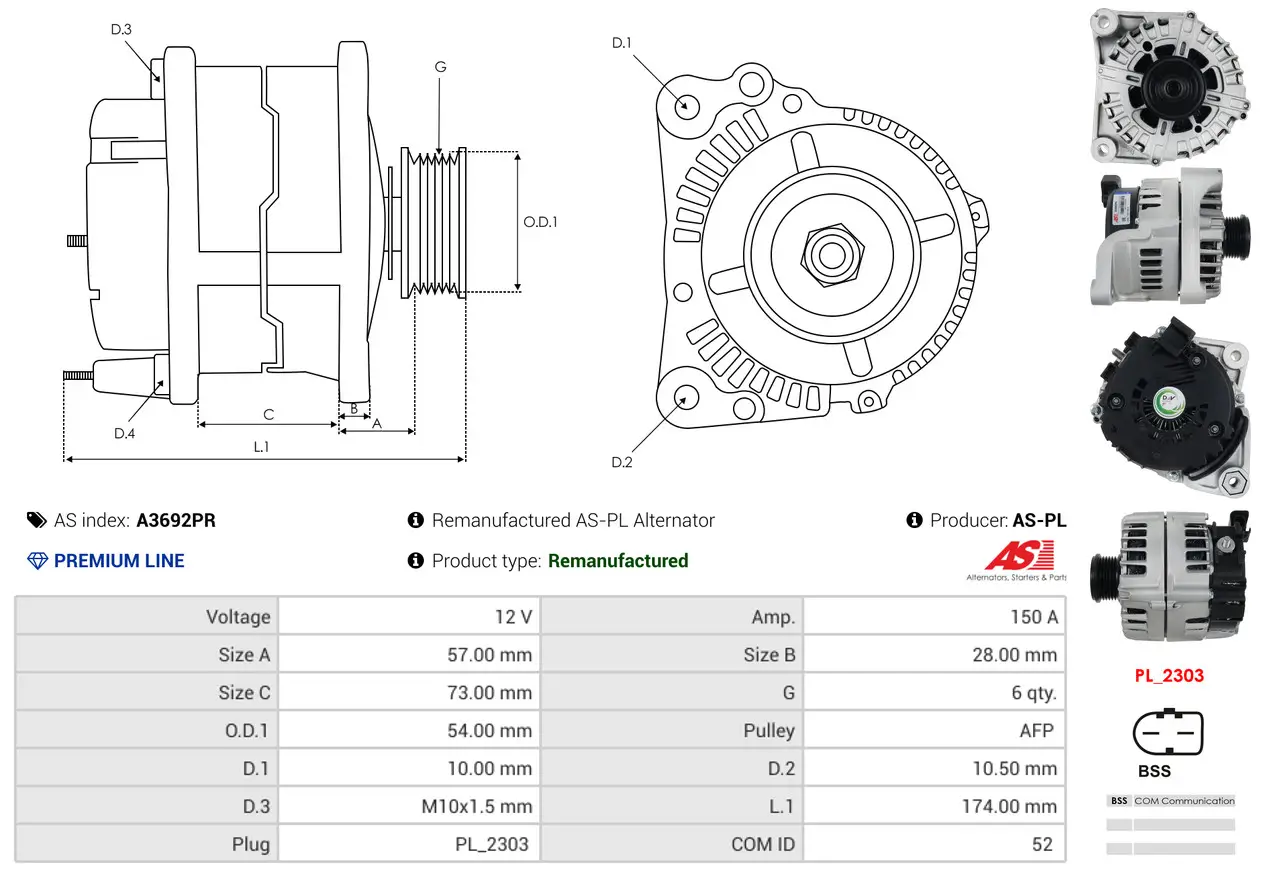 Generator 12 V AS-PL A3692PR