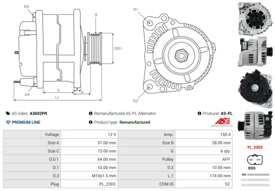 Generator 12 V AS-PL A3692PR Bild Generator 12 V AS-PL A3692PR