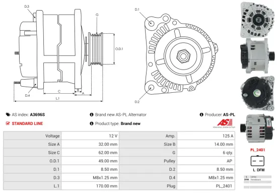 Generator 12 V AS-PL A3696S Bild Generator 12 V AS-PL A3696S