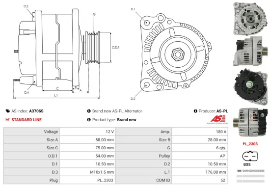 Generator 12 V AS-PL A3706S Bild Generator 12 V AS-PL A3706S