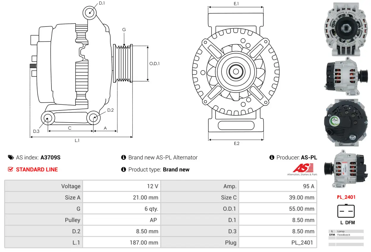 Generator 12 V AS-PL A3709S
