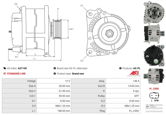 Generator 12 V AS-PL A3714S Bild Generator 12 V AS-PL A3714S