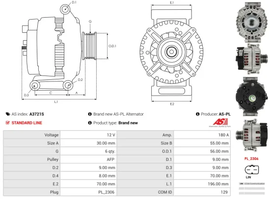Generator 12 V AS-PL A3721S Bild Generator 12 V AS-PL A3721S