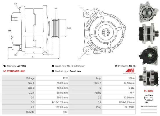 Generator 12 V AS-PL A3725S Bild Generator 12 V AS-PL A3725S