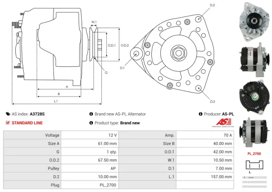 Generator 12 V AS-PL A3728S Bild Generator 12 V AS-PL A3728S