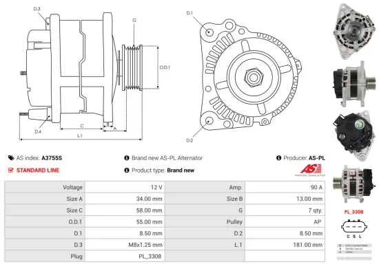 Generator 12 V AS-PL A3755S Bild Generator 12 V AS-PL A3755S
