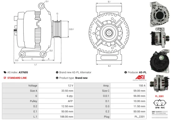 Generator 12 V AS-PL A3760S Bild Generator 12 V AS-PL A3760S