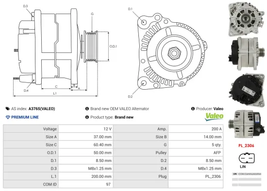 Generator 12 V AS-PL A3765(VALEO) Bild Generator 12 V AS-PL A3765(VALEO)
