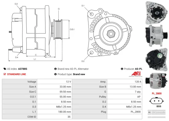 Generator 12 V AS-PL A3788S Bild Generator 12 V AS-PL A3788S