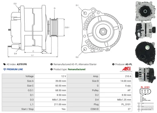 Generator 12 V AS-PL A3791PR Bild Generator 12 V AS-PL A3791PR