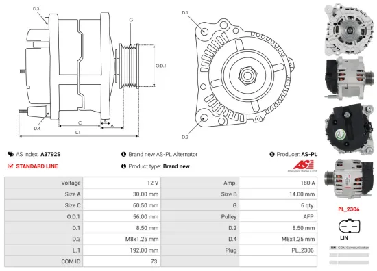 Generator 12 V AS-PL A3792S Bild Generator 12 V AS-PL A3792S