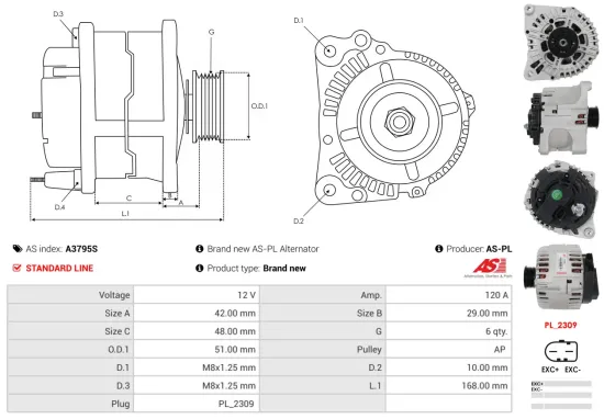 Generator 12 V AS-PL A3795S Bild Generator 12 V AS-PL A3795S