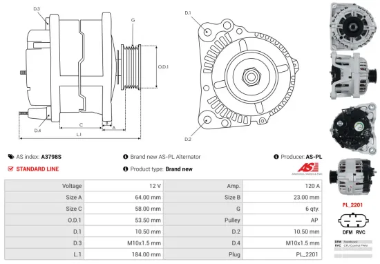 Generator 12 V AS-PL A3798S Bild Generator 12 V AS-PL A3798S