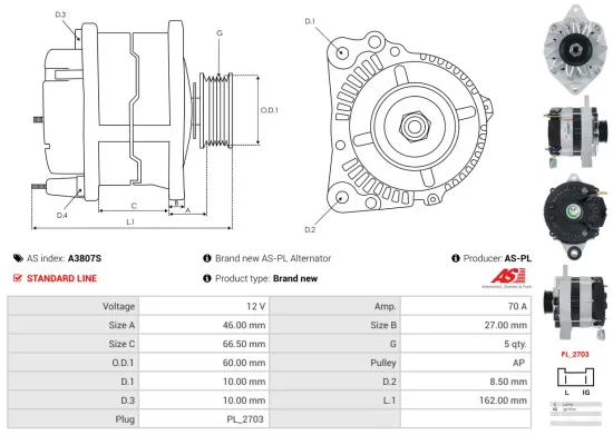 Generator 12 V AS-PL A3807S Bild Generator 12 V AS-PL A3807S