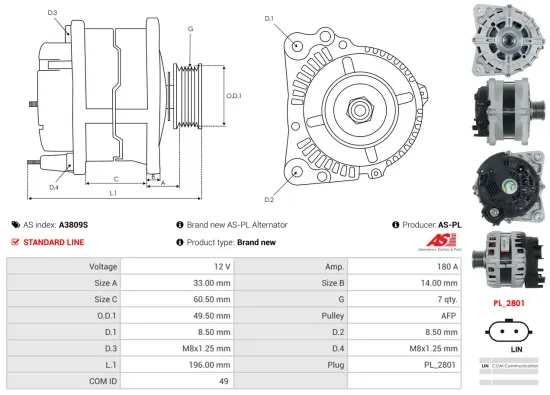 Generator 12 V AS-PL A3809S Bild Generator 12 V AS-PL A3809S