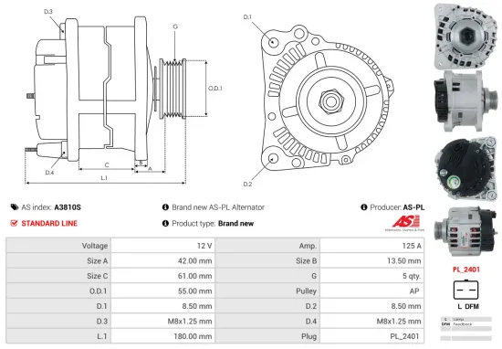Generator 12 V AS-PL A3810S Bild Generator 12 V AS-PL A3810S