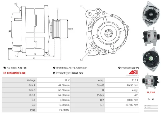 Generator 12 V AS-PL A3815S Bild Generator 12 V AS-PL A3815S