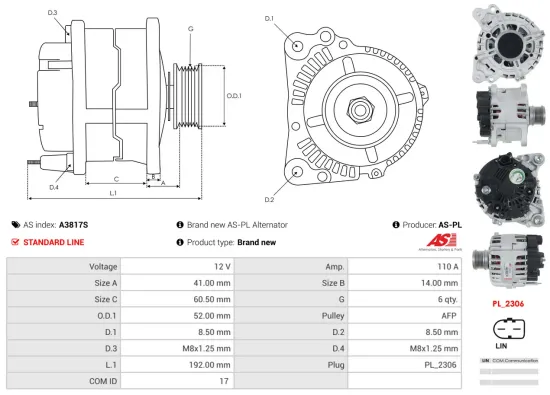 Generator 12 V AS-PL A3817S Bild Generator 12 V AS-PL A3817S