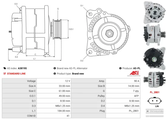Generator 12 V AS-PL A3819S Bild Generator 12 V AS-PL A3819S