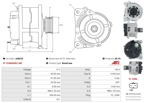 Generator 12 V AS-PL A3822S Bild Generator 12 V AS-PL A3822S