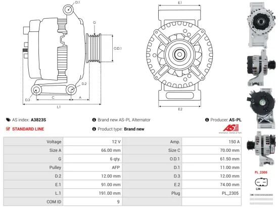 Generator 12 V AS-PL A3823S Bild Generator 12 V AS-PL A3823S