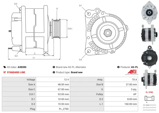 Generator 12 V AS-PL A3828S Bild Generator 12 V AS-PL A3828S
