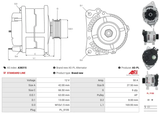 Generator 12 V AS-PL A3831S Bild Generator 12 V AS-PL A3831S