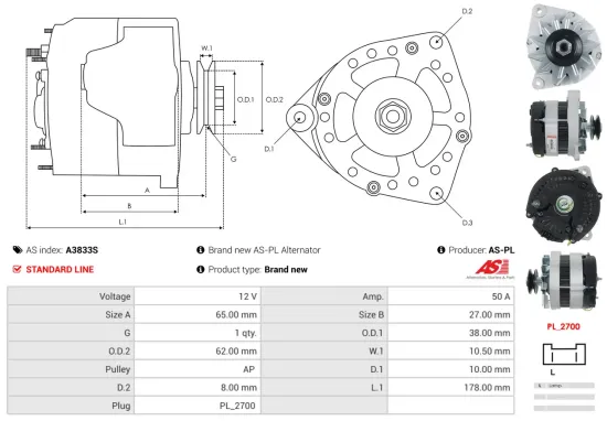 Generator 12 V AS-PL A3833S Bild Generator 12 V AS-PL A3833S
