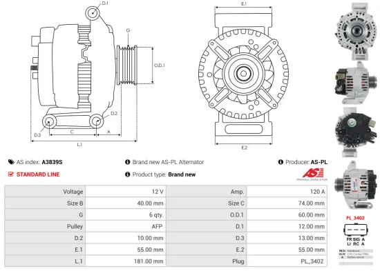 Generator 12 V AS-PL A3839S Bild Generator 12 V AS-PL A3839S
