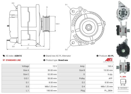 Generator 12 V AS-PL A3841S Bild Generator 12 V AS-PL A3841S