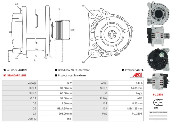 Generator 12 V AS-PL A3842S Bild Generator 12 V AS-PL A3842S