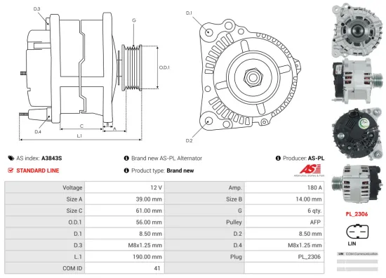 Generator 12 V AS-PL A3843S Bild Generator 12 V AS-PL A3843S