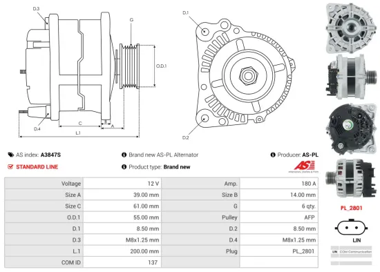 Generator 12 V AS-PL A3847S Bild Generator 12 V AS-PL A3847S