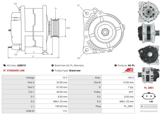 Generator 12 V AS-PL A3851S Bild Generator 12 V AS-PL A3851S