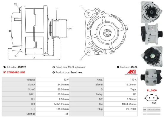 Generator 12 V AS-PL A3852S Bild Generator 12 V AS-PL A3852S