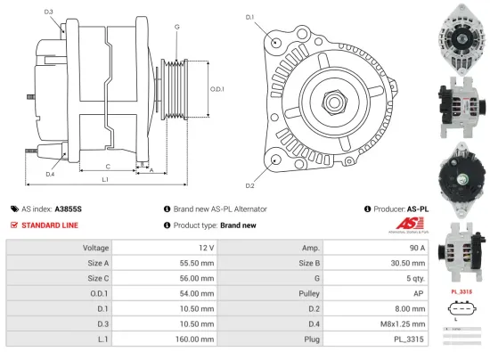 Generator 12 V AS-PL A3855S Bild Generator 12 V AS-PL A3855S