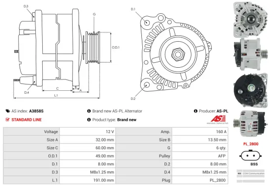 Generator 12 V AS-PL A3858S Bild Generator 12 V AS-PL A3858S