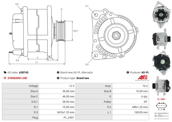 Generator 12 V AS-PL A3874S Bild Generator 12 V AS-PL A3874S
